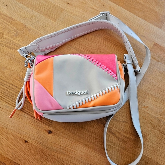 Desigual Handbags - Desigual Crossbody Bag Pink and Orange Modern Color Block